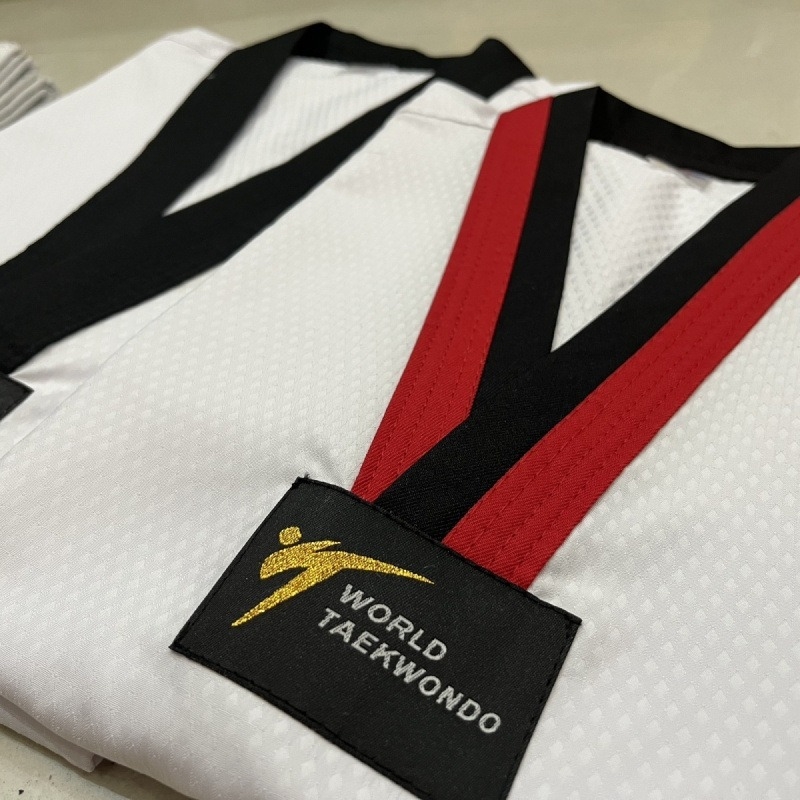 Taekwondo treniņkomplekts ar garām piedurknēm, elpojošs Lycra audums ar vinilona šķiedru, bērniem un pieaugušajiem