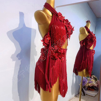 Ženska latinska plesna haljina s resicama — najlon 95%+, spandeks 90–95%, proljeće 2024, nacionalni standard plesa