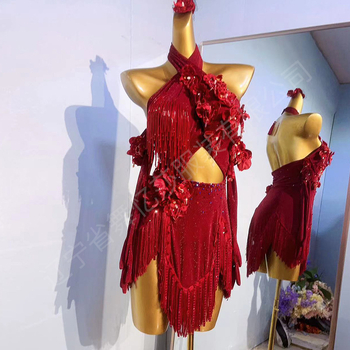 Ženska latinska plesna haljina s resicama — najlon 95%+, spandeks 90–95%, proljeće 2024, nacionalni standard plesa