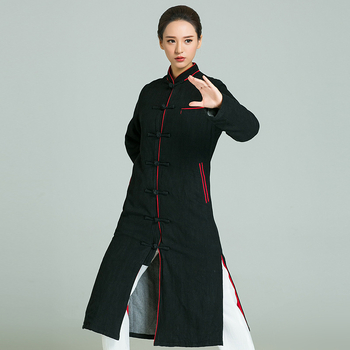 Wunong Ženska taiji haljina od lana, jesensko-zimska, jednobojna, podstava od lana