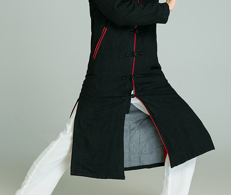 Wunong Ženska taiji haljina od lana, jesensko-zimska, jednobojna, podstava od lana