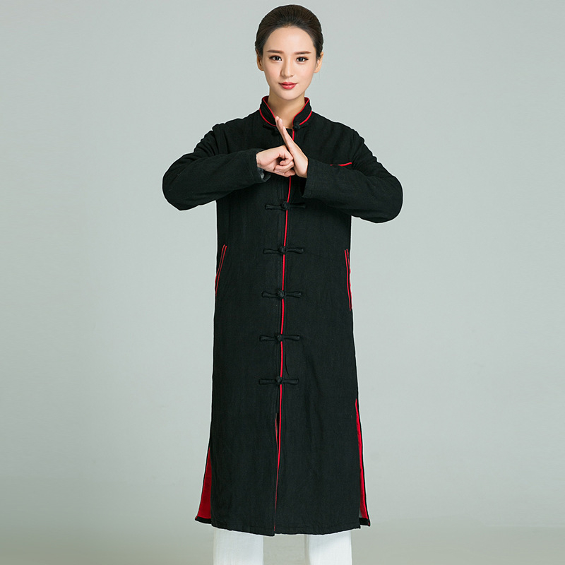 Wunong Ženska taiji haljina od lana, jesensko-zimska, jednobojna, podstava od lana