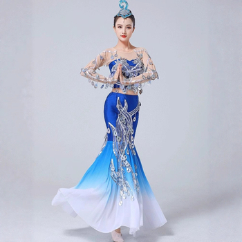 Dai etnički plesni kostim – ples pavog, Yunnan inspiriran, uski kroj, suknja s ribljim repom