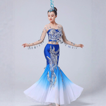 Dai etnički plesni kostim – ples pavog, Yunnan inspiriran, uski kroj, suknja s ribljim repom