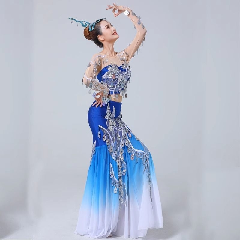 Dai etnički plesni kostim – ples pavog, Yunnan inspiriran, uski kroj, suknja s ribljim repom