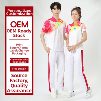 Unisex īsām piedurknēm sporta kostīms ar reversa kaklu, drukas raksts, 95% poliesters, piemērots vasarai un pavasarim un visām sezonām, piemērots grupu priekšnesumiem un deju treniņiem