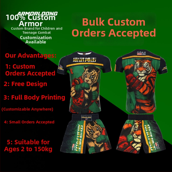 MMA/Jiu‑Jitsu/Muay Thai treniņkomplekts — izdrukāts, ātri žūstošs poliesters, universāls, īsām piedurknēm, apaļa kakla, piemērots visām sezonām