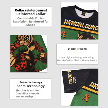 MMA/Jiu‑Jitsu/Muay Thai treniņkomplekts — izdrukāts, ātri žūstošs poliesters, universāls, īsām piedurknēm, apaļa kakla, piemērots visām sezonām