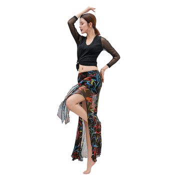Set odjeće za Belly Dance za žene (gornji dio + šal za bokove) – otisnuta mreža sa Spandex smjesom, proljeće 2023, dobna skupina 25–29