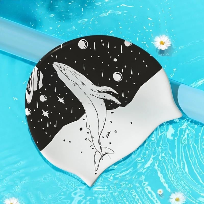Σιλικονούχο καπέλο κολύμβησης με εξωτικό σχέδιο φάλαινας, μονόχρωμο σχέδιο, για ενήλικες