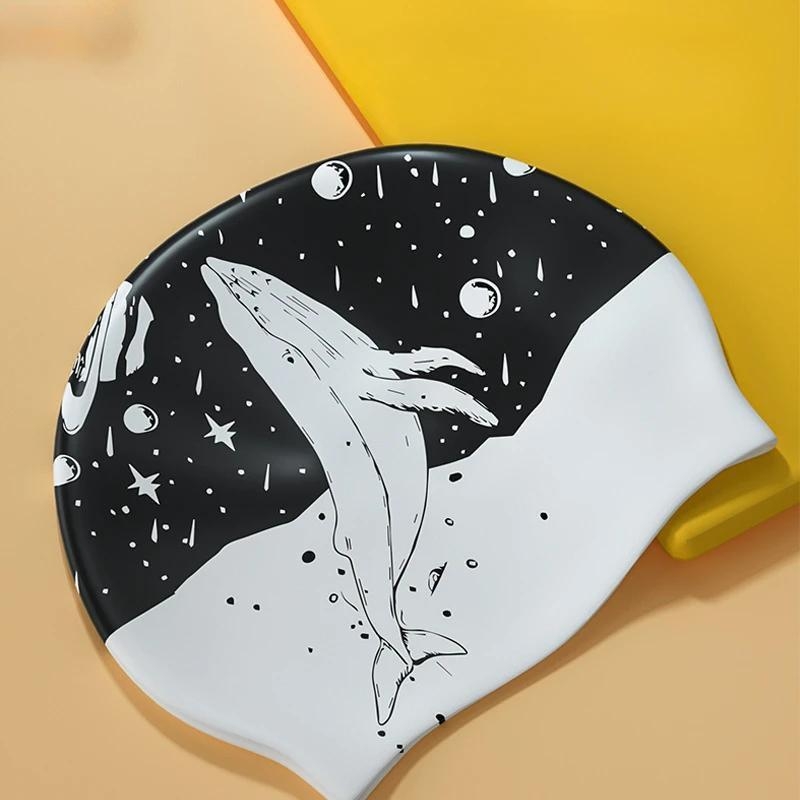 Σιλικονούχο καπέλο κολύμβησης με εξωτικό σχέδιο φάλαινας, μονόχρωμο σχέδιο, για ενήλικες