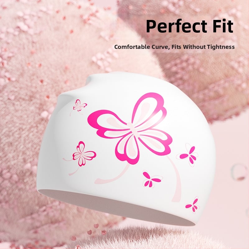 Водоустойчива силиконова плувна шапка за възрастни жени, удобна за дълга коса, с принт