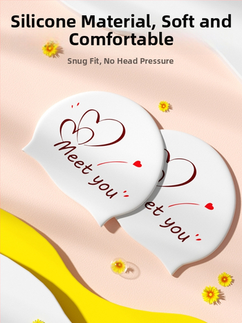 Силиконова плувна шапка за възрастни — модел с принт; подходяща за плуване и водни спортове