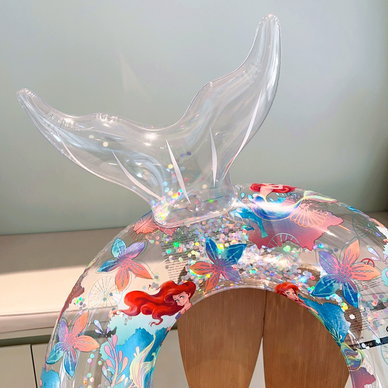 Dječji plivački prsten — proziran dizajn morske vile, crtani uzorak, PVC materijal, za djecu, za plivanje i vodene igre