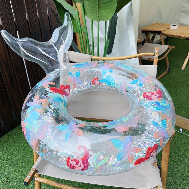 Dječji plivački prsten — proziran dizajn morske vile, crtani uzorak, PVC materijal, za djecu, za plivanje i vodene igre