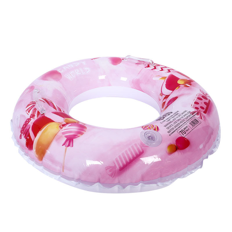 Детски плувен пръстен Candy World — карикатурен принт, PVC материал, удебелен и увеличен, плувна надуваема играчка