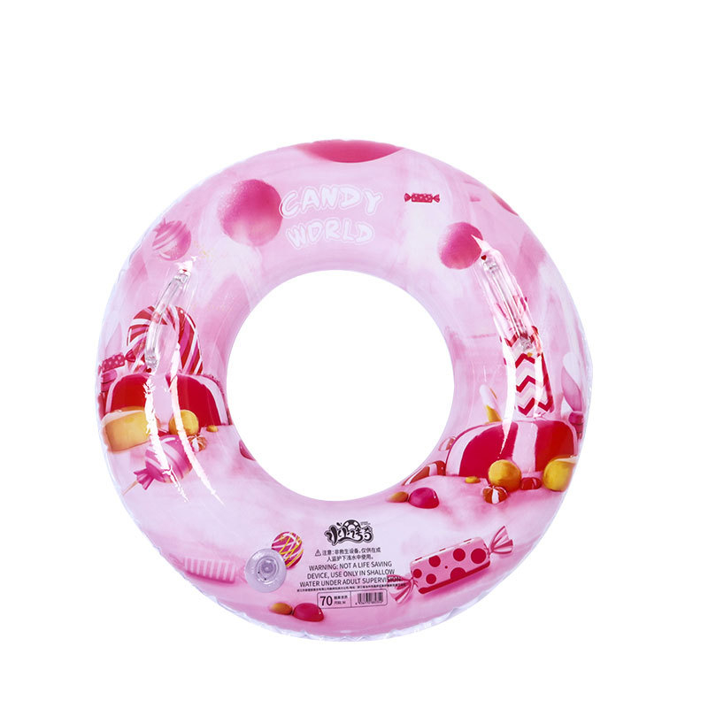 Детски плувен пръстен Candy World — карикатурен принт, PVC материал, удебелен и увеличен, плувна надуваема играчка