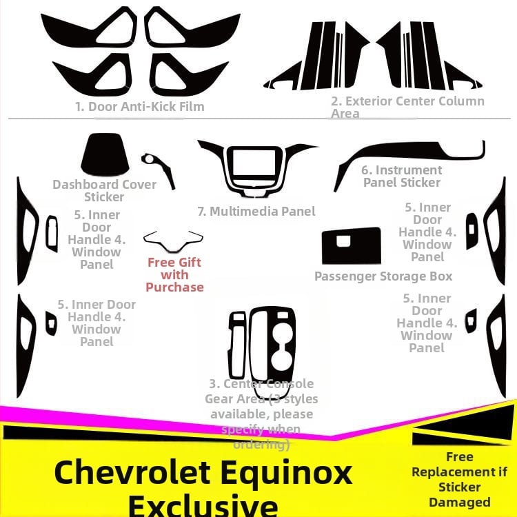 Εσωτερικό αυτοκόλλητο ανθρακονήματος για Chevrolet Equinox, διακόσμηση κεντρικής κονσόλας, Anti-Kick Pad, μαγνητική εγκατάσταση, με μοτίβο γρατζουνιών