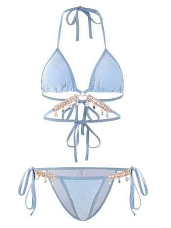 Ženski kupaći kostim s lančićem od dijamanata u obliku ribe, europski stil, trokutasti bikini s tri uzice