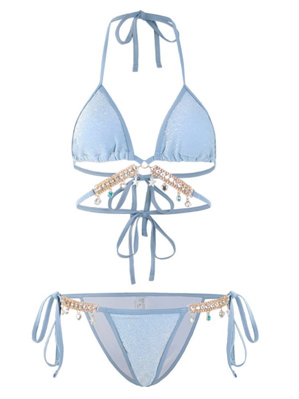 Ženski kupaći kostim s lančićem od dijamanata u obliku ribe, europski stil, trokutasti bikini s tri uzice
