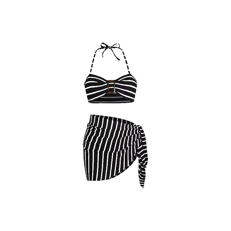 Ženski bikini kupaći kostim s halter vratom, napunjene košarice, prugasti uzorak, poliester s podstavom od spandeksa