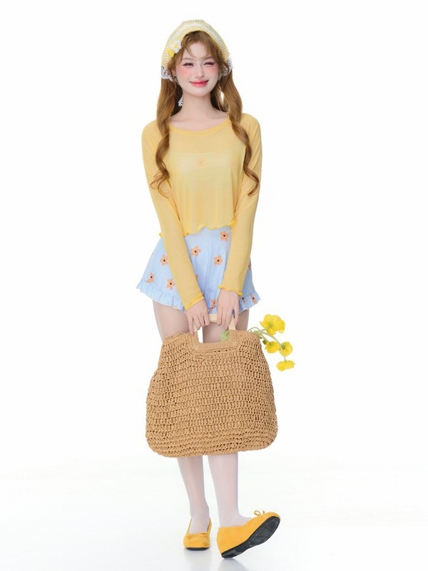 Ženski kupaći s dugim rukavom i suknom za pokrivanje, visokim strukom, konzervativan dizajn, jastučić za prsima