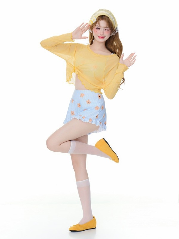 Ženski kupaći s dugim rukavom i suknom za pokrivanje, visokim strukom, konzervativan dizajn, jastučić za prsima