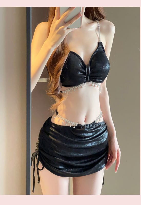 2025 novi trodijelni bikini set s kristalima za žene, spreman za fotografiranje, odmor na moru