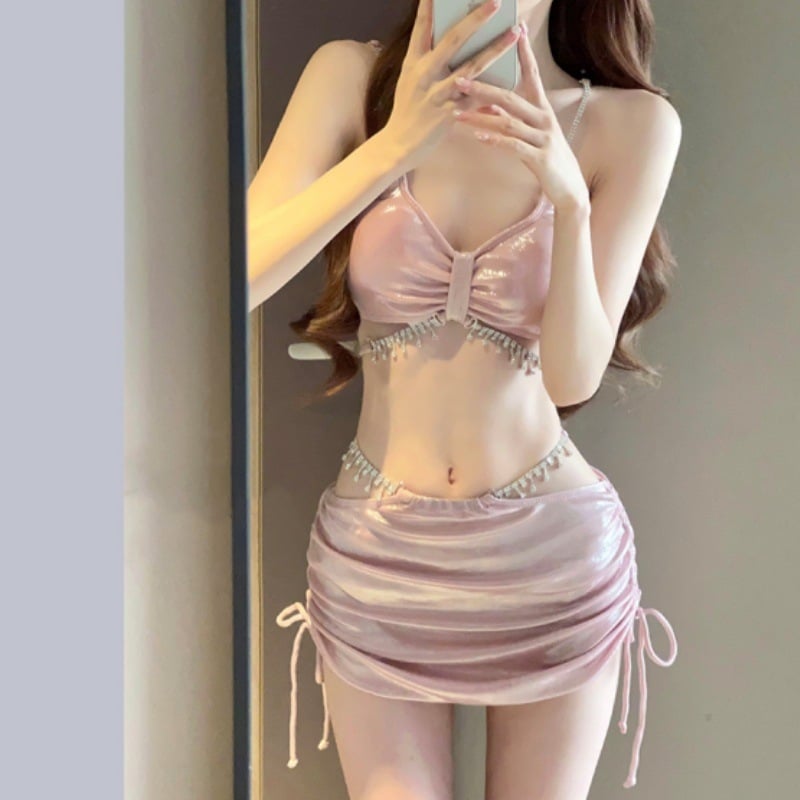 2025 novi trodijelni bikini set s kristalima za žene, spreman za fotografiranje, odmor na moru