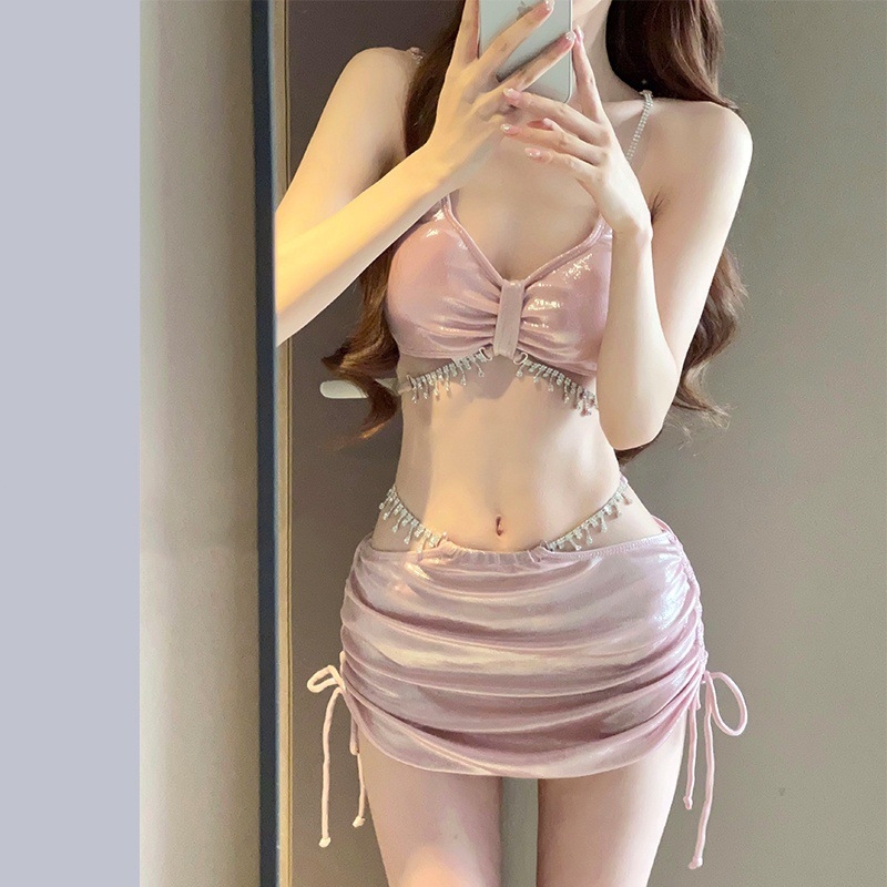 2025 novi trodijelni bikini set s kristalima za žene, spreman za fotografiranje, odmor na moru