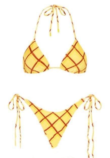 Ženski karirani bikini s jastučićima za grudi, bez naramenica, 95% poliester (podstava: poliester + spandex 8%)