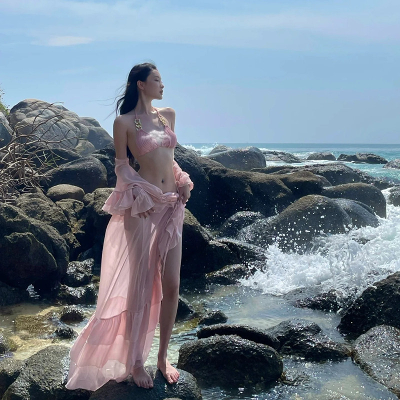 Costum de baie din două piese pentru femei, cu mâneci lungi pentru protecție solară — poliester 94%, 200 g/m2, căptușeală poliester-spandex, cu pernuțe pentru sâni