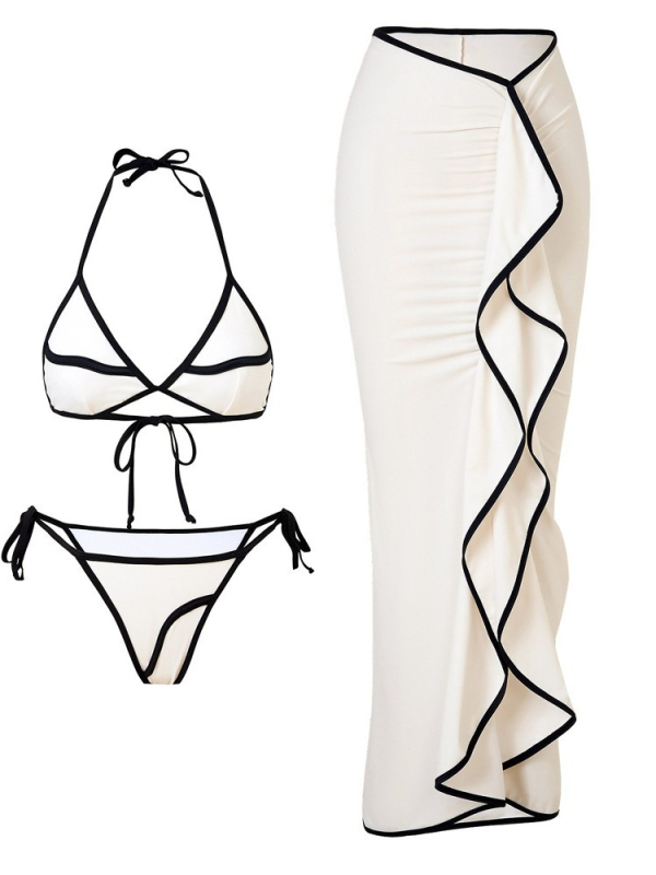 Set de bikini pentru femei, din trei piese, cu burete pentru bust (Material: nailon; Captuseala: poliester; Greutate: 400 g; Burete bust inclus; Fără suport metal)