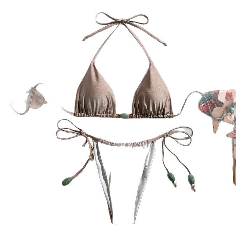 Ženski halterneck bikini kupaći kostim — jedne boje, s vezicama, s jastučićima za prsa, Najlon 80% / Spandeks 20%