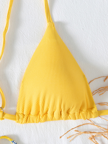 Bikini din două părți cu imprimeu floral, cu bureți la cupă, uscare rapidă, spate deschis, elasticitate înaltă