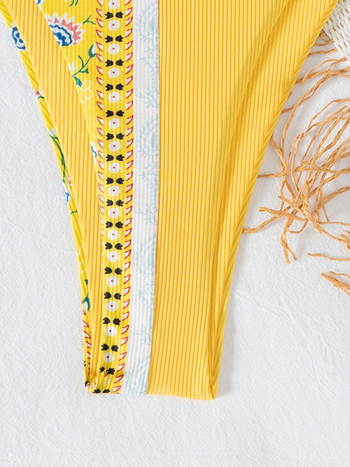 Bikini din două părți cu imprimeu floral, cu bureți la cupă, uscare rapidă, spate deschis, elasticitate înaltă