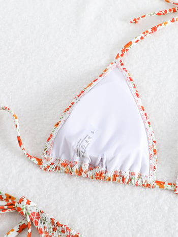 Ženski dvodjelni bikini set s otiskom i vezanjem, poliester 82%, podstava od elastana 18%, punjene košarice