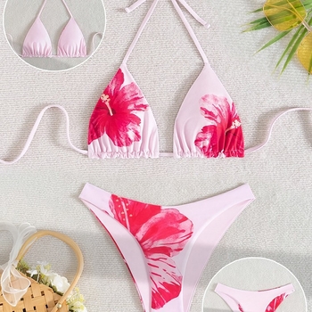 Nyomtatott női kétrészes bikini, kötős háromszög felső, párnázott a mellen, anyag: 82% poliészter, bélés 18% spandex