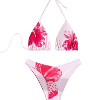 Nyomtatott női kétrészes bikini, kötős háromszög felső, párnázott a mellen, anyag: 82% poliészter, bélés 18% spandex