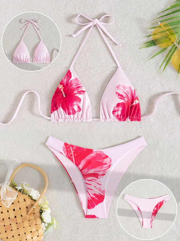 Nyomtatott női kétrészes bikini, kötős háromszög felső, párnázott a mellen, anyag: 82% poliészter, bélés 18% spandex