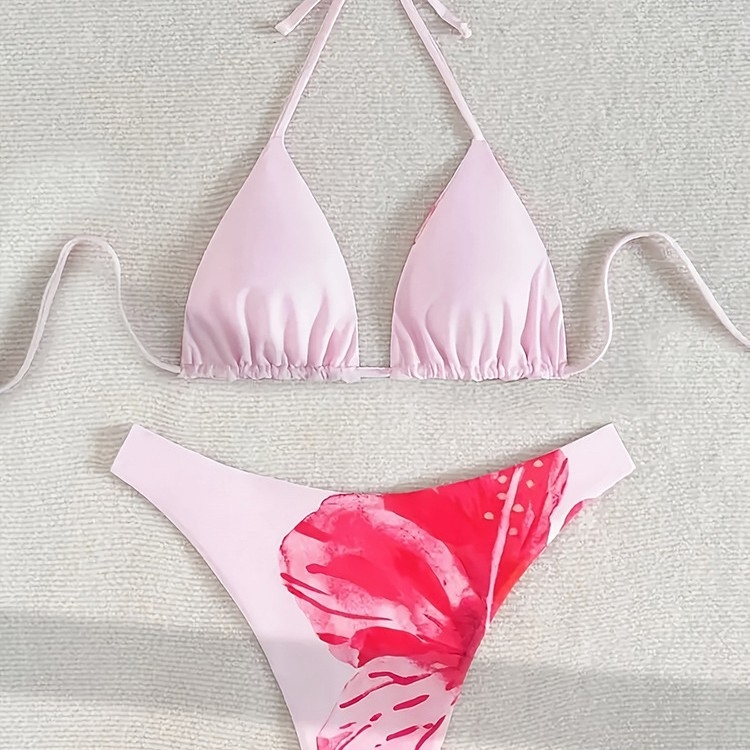 Nyomtatott női kétrészes bikini, kötős háromszög felső, párnázott a mellen, anyag: 82% poliészter, bélés 18% spandex