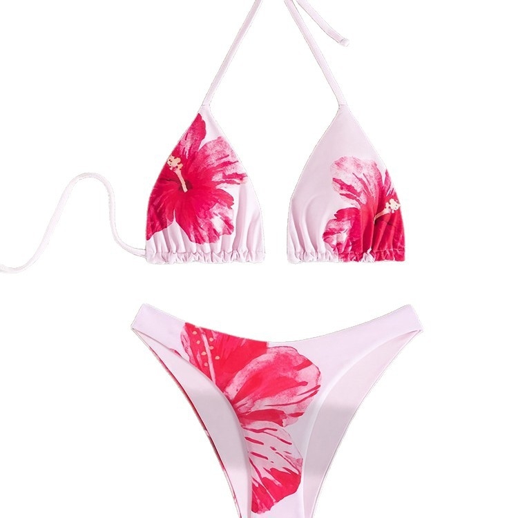 Nyomtatott női kétrészes bikini, kötős háromszög felső, párnázott a mellen, anyag: 82% poliészter, bélés 18% spandex