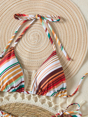 Bikini triunghiular dungat, cu burete pentru bust, spate gol;_costum de baie pentru femei, poliester, 200 g; căptușeală poliester cu 82% elastan