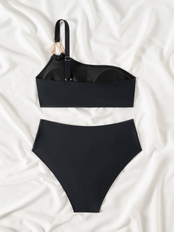 Bikini cu un umăr, cataramă metalică, două piese, cupe căptușite, nailon/elastan 82/18, siluetă slim, de înaltă calitate