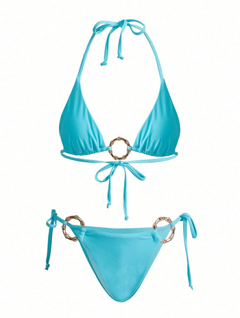 Trodijelni bikini set s mrežastim prekrivačem, poliester tkanina s podstavom od spandeksa, s umetnim jastučićima za prsima