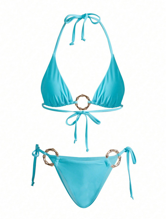 Trodijelni bikini set s mrežastim prekrivačem, poliester tkanina s podstavom od spandeksa, s umetnim jastučićima za prsima