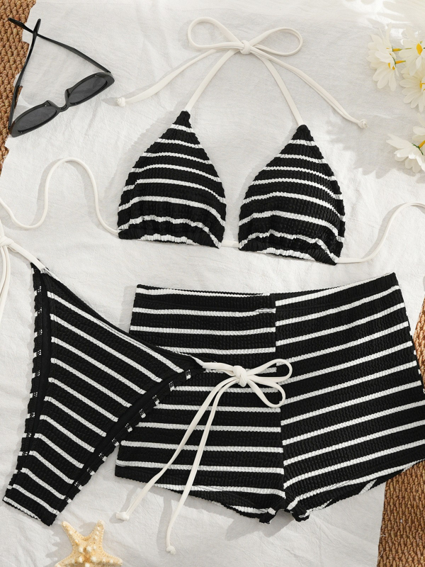 Šareni bikini set s halter vrhom, napunjene čaše, poliester-spandeks 82/18, bez leđa