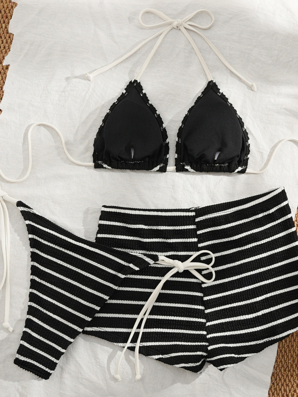 Šareni bikini set s halter vrhom, napunjene čaše, poliester-spandeks 82/18, bez leđa