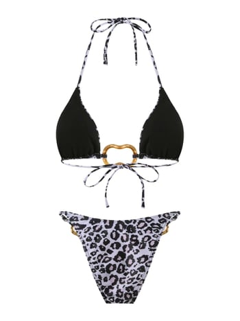 Ženski bikini set s leopard printom, vezanje, otvorena leđa, visoka elastičnost, punjeni gornji dio
