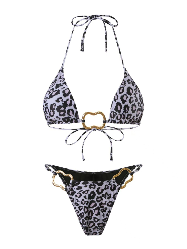 Ženski bikini set s leopard printom, vezanje, otvorena leđa, visoka elastičnost, punjeni gornji dio